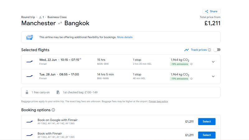 Manchester and London to Bangkok in business class £1,200